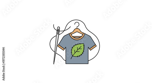 T shirt with green leaf logo.