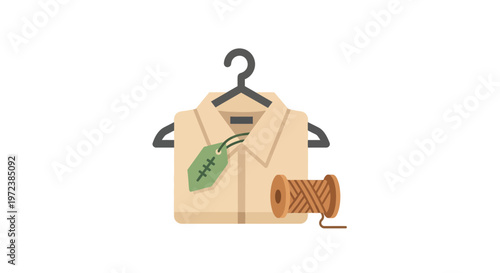 Tan shirt with green tag hanging.