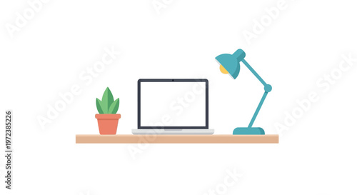 Teal desk lamp on wooden table.