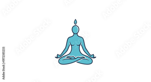 Teal colored yoga person meditating peacefully.