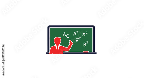 Teacher writing on blackboard in classroom.