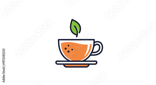 Tea Cup with Green Leaf Steam.