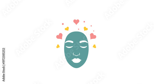 Teal face mask with hearts.