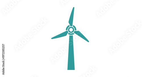 Teal wind turbine with blades.