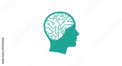 Teal silhouette of a human head.
