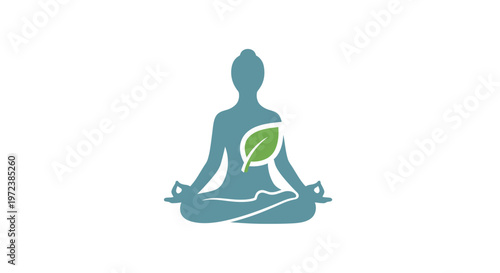 Teal silhouette of a meditating person.