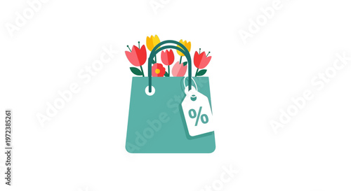 Teal shopping bag with flowers.