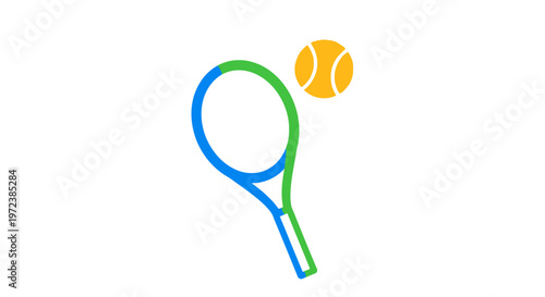 Tennis racket and ball in motion.