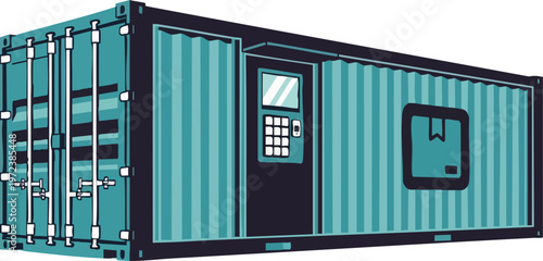 Teal Shipping Container Conversion Modular Office Illustration