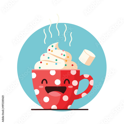 Colorful cartoon mug with whipped cream.