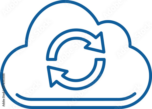 Cloud data synchronization and backup vector icon with circular arrows for cloud computing server storage internet service download upload and online network connectivity.