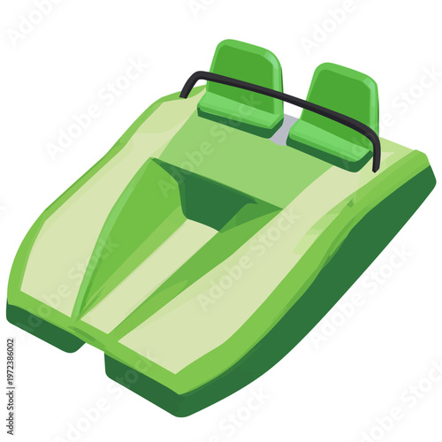 Cartoon illustration of a two-seater green watercraft with a black bar, light green highlights