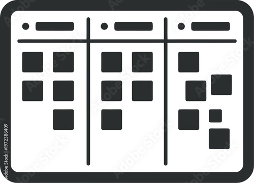 Agile kanban board and project management vector icon for workflow optimization task tracking business office organization productivity and team efficiency strategy planning.

