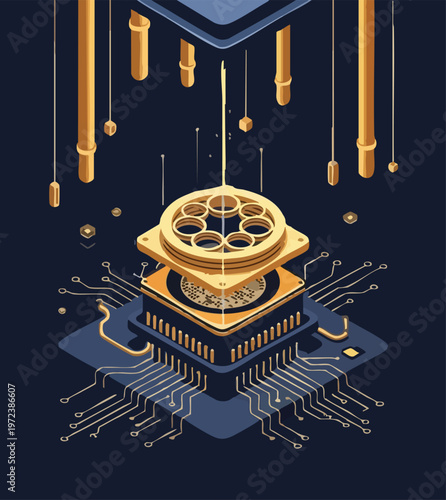 Digital microprocessor chip showing advanced computing circuit design