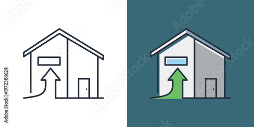 Icon representing the positive growth of residential property value and increasing real estate market trends, symbolizing home investment and financial appreciation