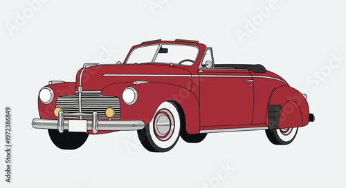 Vintage red convertible car in illustration style