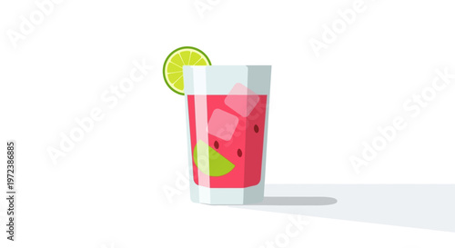 Minimalist refreshing cocktail drink with lime and ice cubes.