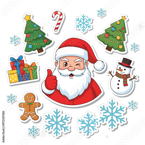 Santa Claus in red suit smiling.