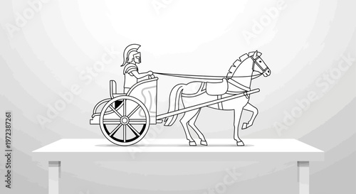 Ancient Roman Chariot with Charioteer and Horse Outline Vector