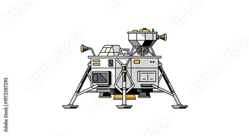 Flat design illustration of a lunar lander module, representing space exploration and scientific