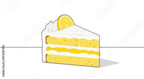 Delicious slice of lemon cake with whipped cream and a lemon wedge