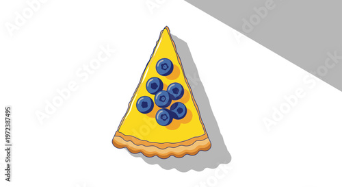 A vibrant cartoon slice of lemon blueberry tart with a clean white background.