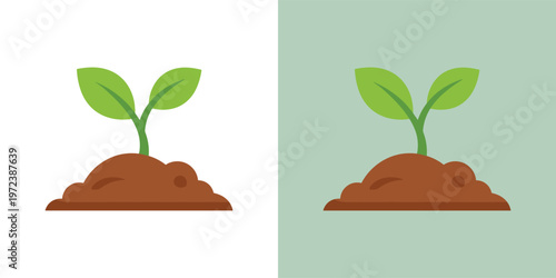 Vibrant green sprout icon depicting a young plant growing in soil, a perfect symbol for nature, gardening, and eco-friendly themes, set against contrasting backgrounds