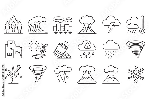 Disaster Preparedness Icons Featuring Warning, Risk and Emergency Concepts