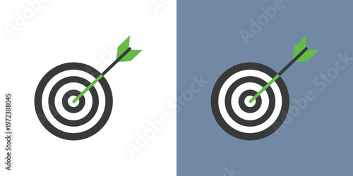Target Bullseye Icon with Green Arrow Hitting Center - Symbolizing Business Success, Goal Achievement, Precision, and Strategic Accomplishment