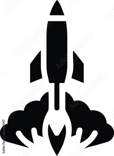 Black rocket on white background launch space symbol