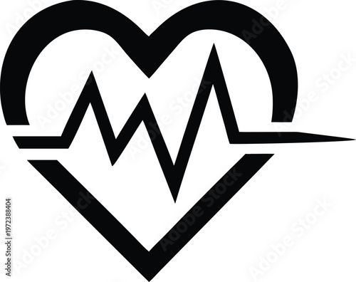 Black heart with ecg line on white background medical