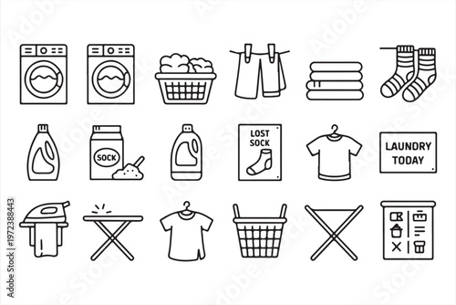 Washing Machine Icons with Fabric Care and Garment Maintenance Symbols