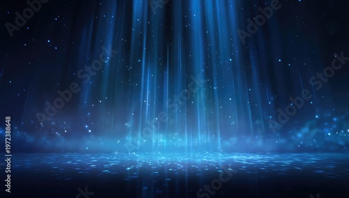 Mysterious Blue Light Beams Shining Down on a Dark, Sparkly Surface.