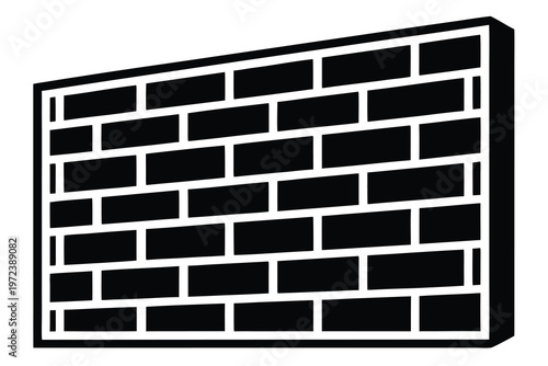 Black brick wall with white mortar lines on a white background