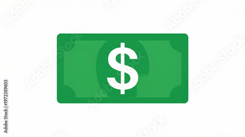 A green banknote with a white dollar sign on a plain white background, conveying a financial concept