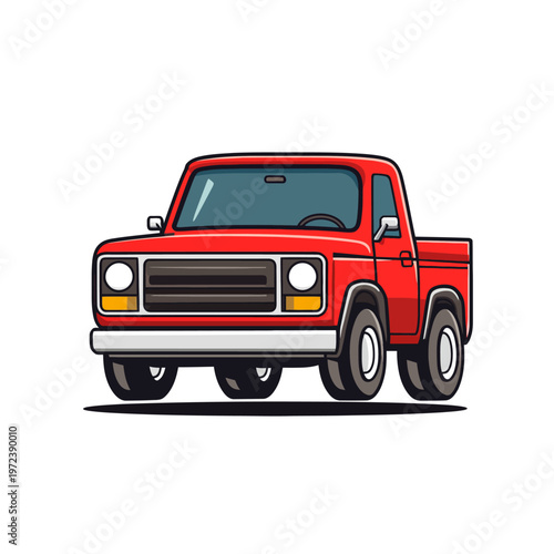A vibrant red, cartoonish pickup truck, rendered in a clean, isolated style with crisp lines