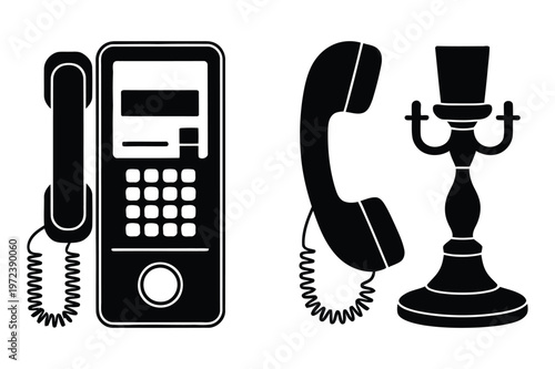 Vintage and modern telephone icons
