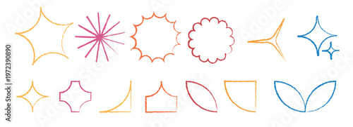 Tableau sur toile Various hand-drawn graphic elements and shapes with a chalky texture against whi