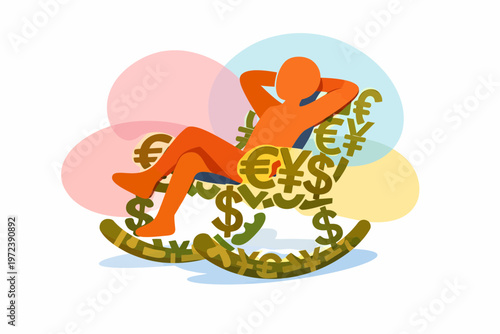 Person Relaxing in a Currency Symbol Rocking Chair