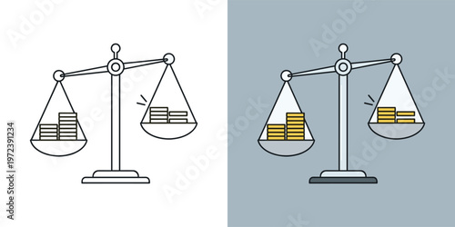 Conceptual image of a weighing scale comparing unequal stacks of coins, illustrating financial disparity, investment decisions, or economic evaluation