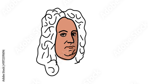 George Frideric Handel portrait, flat vector illustration