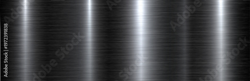 Brushed metal black texture background, shiny lustrous dark gray metallic pattern banner.