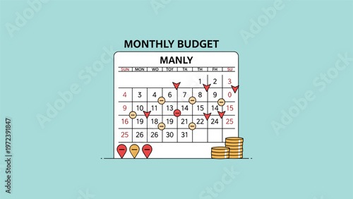 Strategic Financial Planning A Conceptual Illustration of a Monthly Budget Calendar with Expense Tracking and Savings Goals for Personal Wealth Management