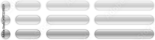 Buttons gray isolated, website navigation panel with glass transparent buttons.