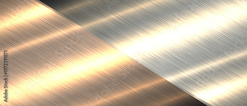 Silver gold brushed metal texture background, shiny lustrous chrome metallic pattern banner.