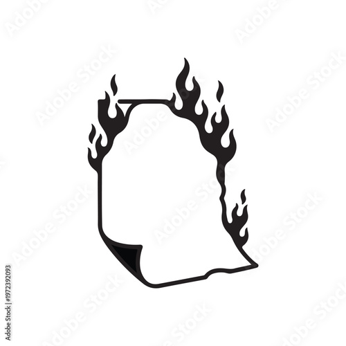 An iconic black silhouette of a piece of paper with its edges actively burning, representing the concepts of urgent information or a destructive deadline.
