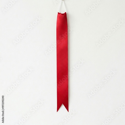 Red Satin Ribbon Hanging on White Wall in Minimalist Setting