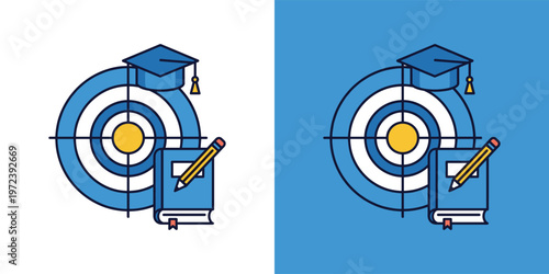 Achieving Educational Milestones A Focused Path to Academic Achievement and Knowledge Acquisition, Symbolized by Learning Tools and a Success Target Icon