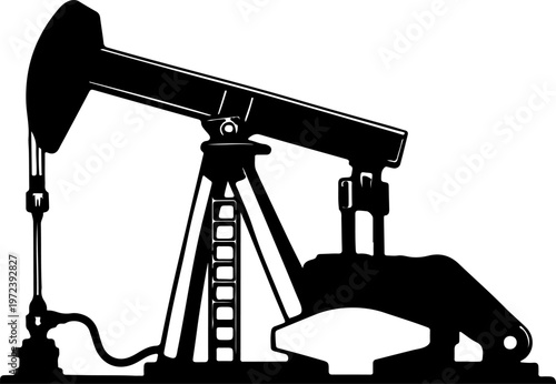 Industrial silhouette of an oil pump jack for petroleum extraction