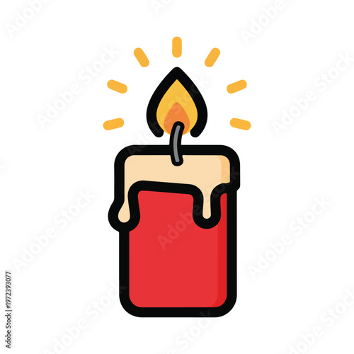 Red candle with melting wax flame.
